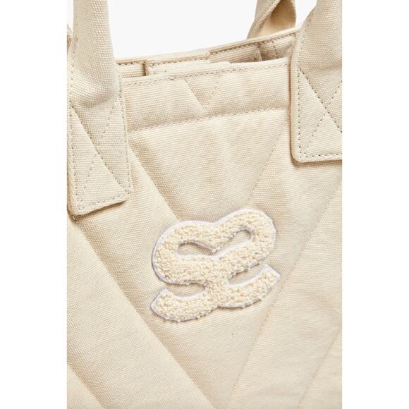 Sandro Kasbah Quilted Canvas Tote Bag Beige Cream Ecru Logo Minimalist $320 NWT - Picture 4 of 13